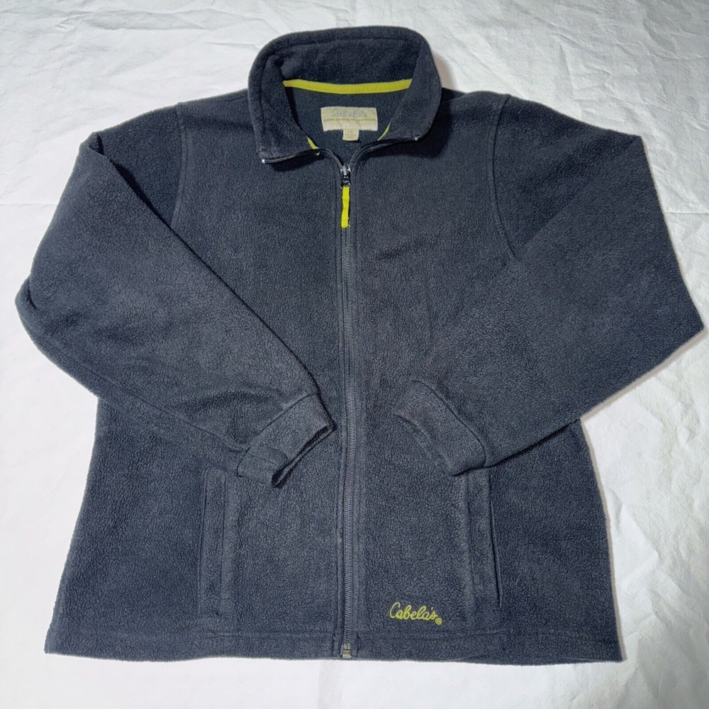 Cabelas Jacket Men's L Black Fleece Full Zip Outdoor Pockets Logo Embroidered‎